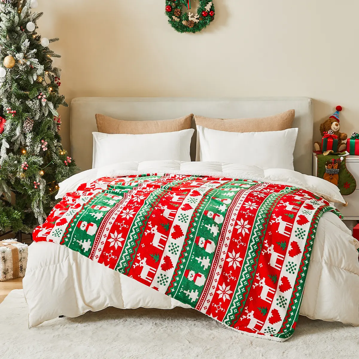 Christmas Throw Blanket,Winter Holiday Sherpa Fleece Blanket, Premium Warm Cozy Christmas Blankets and Throws,Christmas Decorations, Christmas Gift