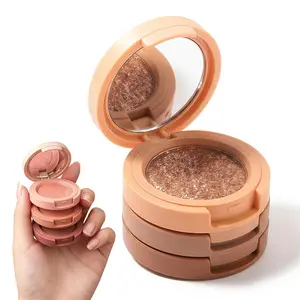 3-in-1 Beauty bento stacked eyeshadow trio - stackable makeup,Bouncy Eyeshadow Trio | Warm Honey Tones, Travel Size, 10 Spiked Ginger, bento eyeshadow trio