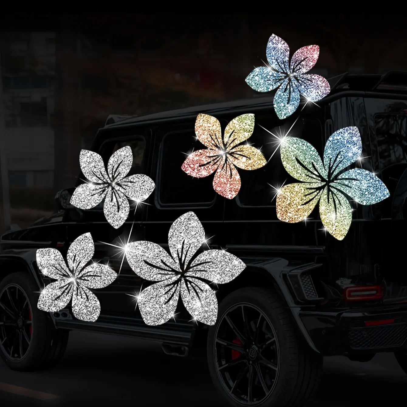 Shiny Diamond Car Sticker Decal, Durable Vinyl Flower Design for Cars & Laptops, External Decoration Accessory, Decorative Decal, Stylish Auto Decor, Vehicle Exterior Decoration, Side Decals, Truck Car Decal