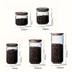 5 Piece High Borosilicate Glass Food Storage Containers Airtight Sealed with Lids Food Grade Clear Round Jars for Coffee Beans Cookies Snacks Spices Grains Dry Goods Kitchen Storage Organization R