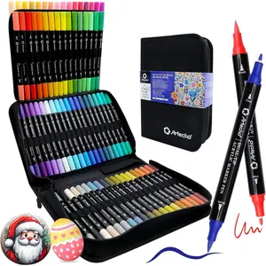 72 Colors Acrylic Paint Markers with Bag, Dual Tip (Brush Tip & Fine Tip) Paint Pens for Stone Rock Painting Paper Pumpkin Wood Egg Canvas Ceramic Fabric Leather Glass