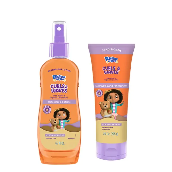 Ricitos de Oro Curly & Wavy Kids' Hair Daily Use Routine Set - Organic Coconut Oil, Shea-Infused, Gentle Detangling, Deeply Moisturizing, Nourishing, Softening, Frizz Control, Hypoallergenic, Tear-Free, Non-Greasy Formula, Paraben-Free Haircare