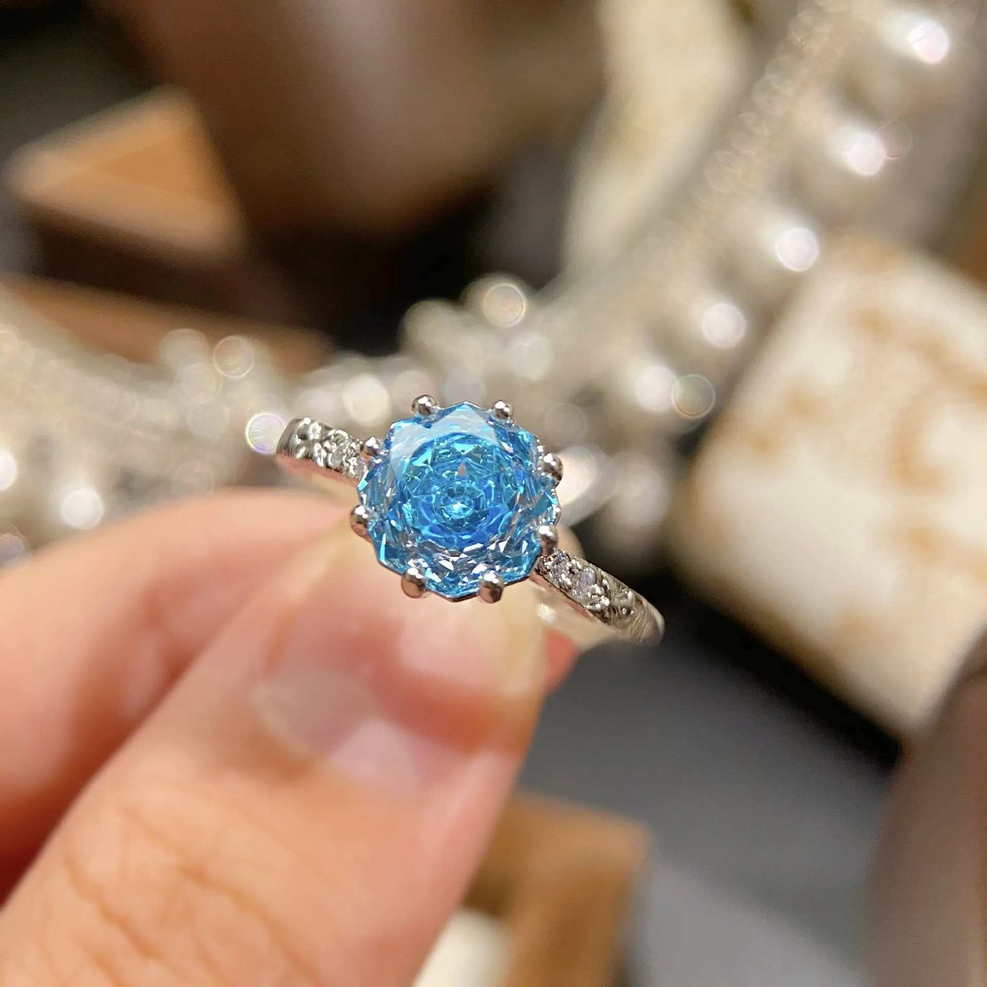 Ocean Blue Diamond Ring
