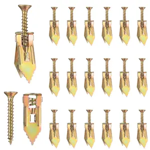 Metal Expansion Anchors for Drywall, 100 count Anti Loosening Metal Expansion Screws Wall Anchor Bolt for Drywall,No Drill or Holes in Wall, 50 Anchors & 50 Self Tapping Screws
