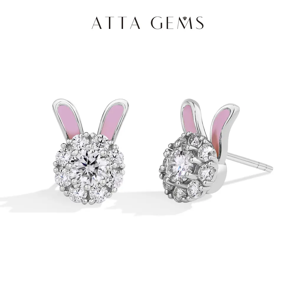 Round Cut 0.5CT D Color Lab-Created Moissanite Earrings for Women S925 Sterling Silver Cute Party Travel Rabbit Earrings Gift Fine Jewelry E062, Stud Earring, Earrings Set summerwins