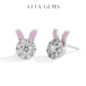 Round Cut 0.5CT D Color Lab-Created Moissanite Earrings for Women S925 Sterling Silver Cute Party Travel Rabbit Earrings Gift Fine Jewelry E062, Stud Earring, Earrings Set