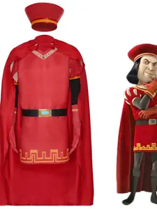 Lord Farquaad Cosplay Anime Costume Uniform Cloak Glove Hat Set Medieval Cosplay Halloween Party Red Outfit for Kid Women Men