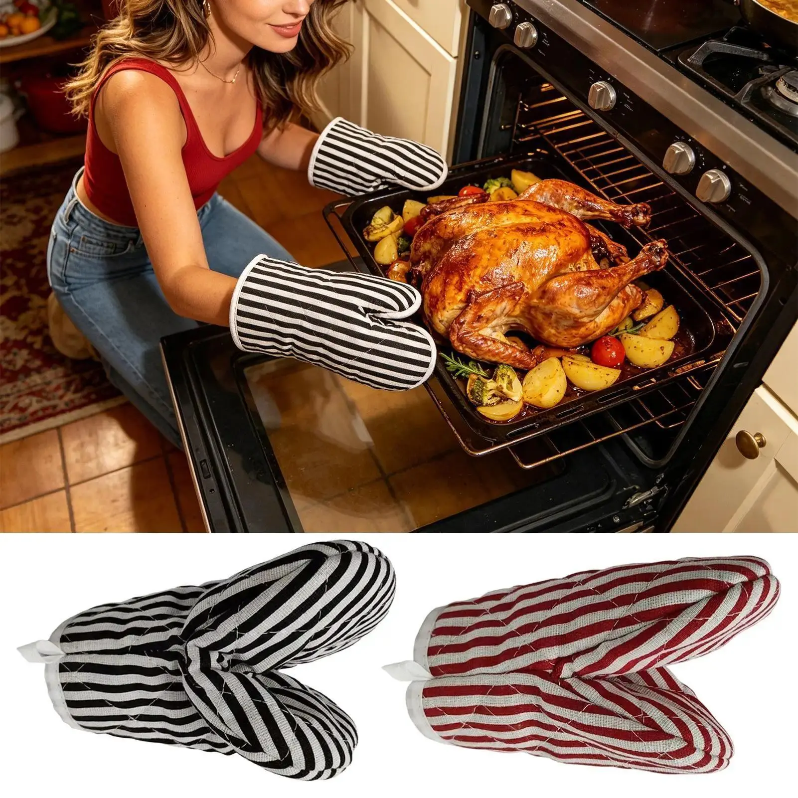 Oven Mitts 1PC Heat-insulating Gloves Potholder Kitchen Anti-scald Microwave Gloves High Temperature Resistant Kitchen Gloves