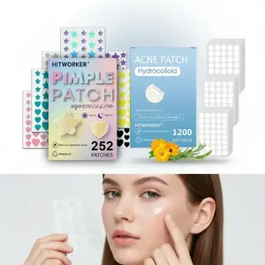 Hitworker Acne Patch Bundle, Acne Spot Treatment, 252pcs Multicolor Star & Heart Hydrocolloid Patches with 1200pcs Clear Ultra-thin Waterproof Pimple Stickers for Face and Skin