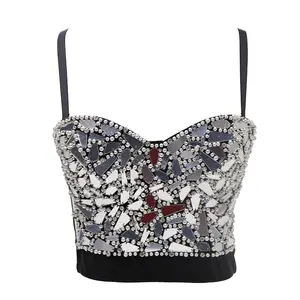 Tube Tank Halter Top Bra Blusas Short Handmade Acrylic Drill Beading Glisten High Quality Fishbone Corset Spring Summer Rave Outfits Weighted Vests Woman Clothing Sling Wedding Party Blind Date Stage Party Shaper Ladies Crop Sexy Clothes Tank Tops