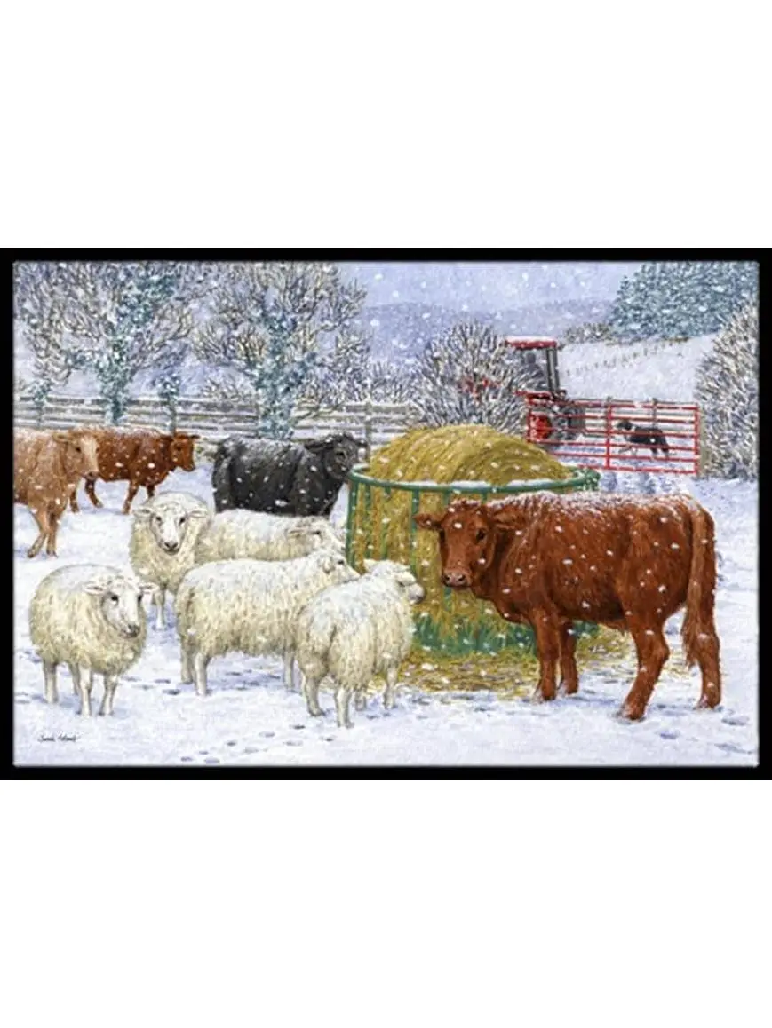 Carolines Treasures ASA2207MAT Cows & Sheep in the Snow Indoor or Outdoor Mat- 18 x 27