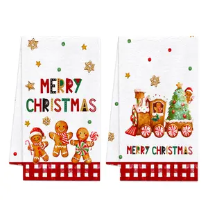 Christmas Kitchen Towels Dish Towels, Cute Gingerbread Xmas Candy Gifts Christmas Decoration Hand Towels Set of 2, 16 X 24 Inch Xmas Winter Decor Kitchen Towels for Kitchen Decor Bathroom Decor