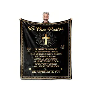 Elegant Black & Gold Pastor Appreciation Blanket with Inspirational Message & Cross Motif
