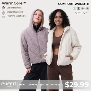 PUFFIT WarmCore Premium Hooded Lightweight Quilted Jacket,Lady 4D Multi-faceted Three-dimensional Cutting Shoulder And Sleeve Design Adapts to Modern Diverse Lifestyles,Simple Slimming Without Bulk Coat Spring,Dog Walking,School Running,Football Mum