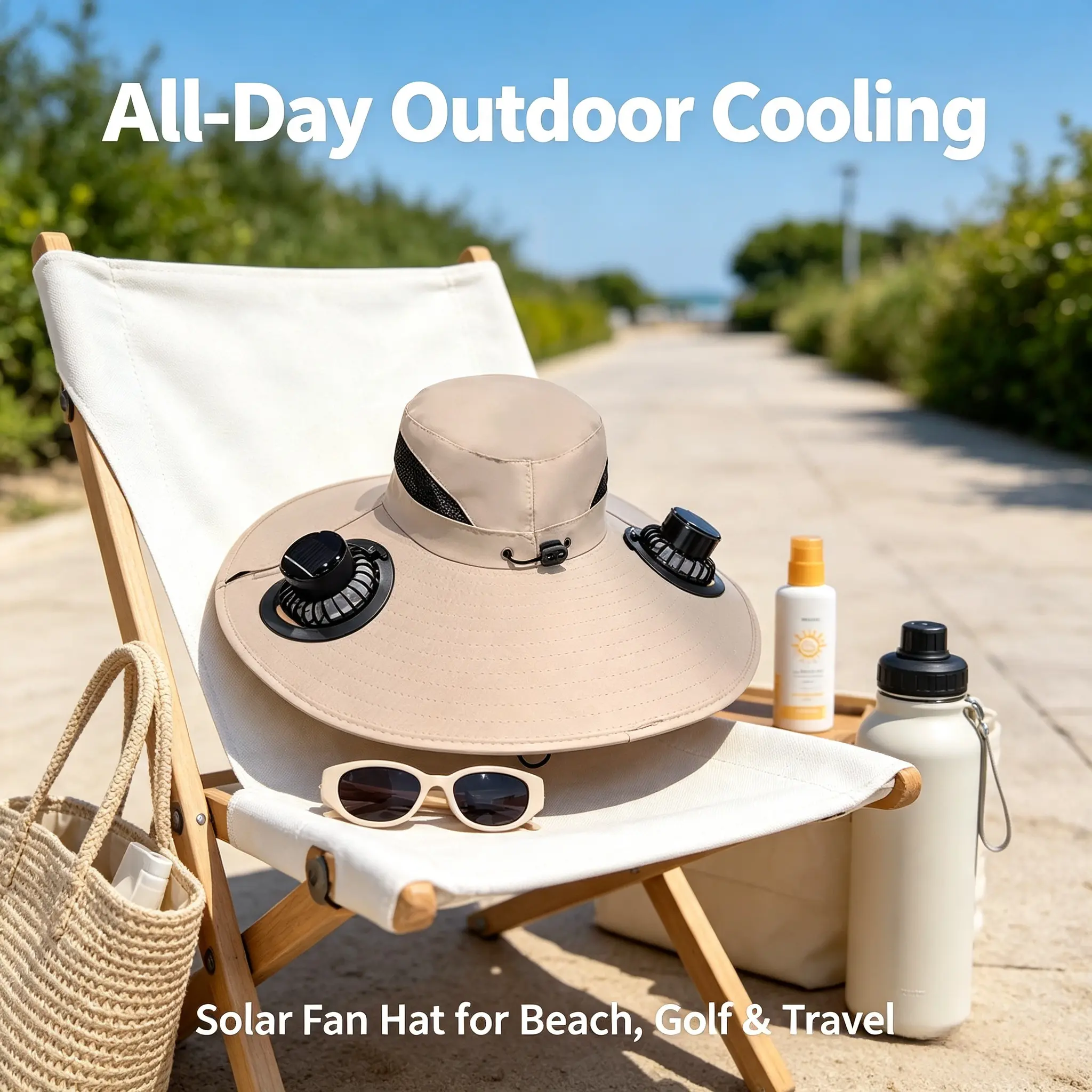 Wide Brim Cooling Sun Hat with 2 Solar Powered Fans, UV Protection Adjustable Outdoor Bucket Hat for Fishing Gardening Hiking Unisex