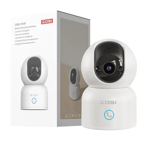 ZOSI C518 3MP 2K Indoor Pan-Tilt Smart Home Security Camera - Corded Power, Plug-and-Play, 2.4G/5G Dual-Band Wi-Fi, Phone App Control, Night Vision, Person Detection, 2-Way Audio, Cloud & Local Storage, 2-Year Guarantee