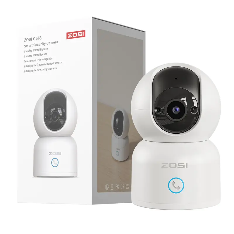 ZOSI C518 3MP 2K Indoor Pan-Tilt Smart Home Security Camera - Corded Power, Plug-and-Play, 2.4G/5G Dual-Band Wi-Fi, Phone App Control, Night Vision, Person Detection, 2-Way Audio, Cloud & Local Storage, 2-Year Guarantee