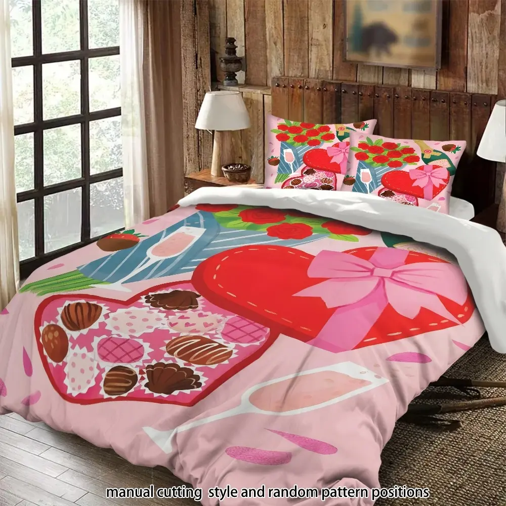 Rose Champagne Chocolate Gift Box 3-Piece Duvet Set, Bedding Set, Suitable as a Gift