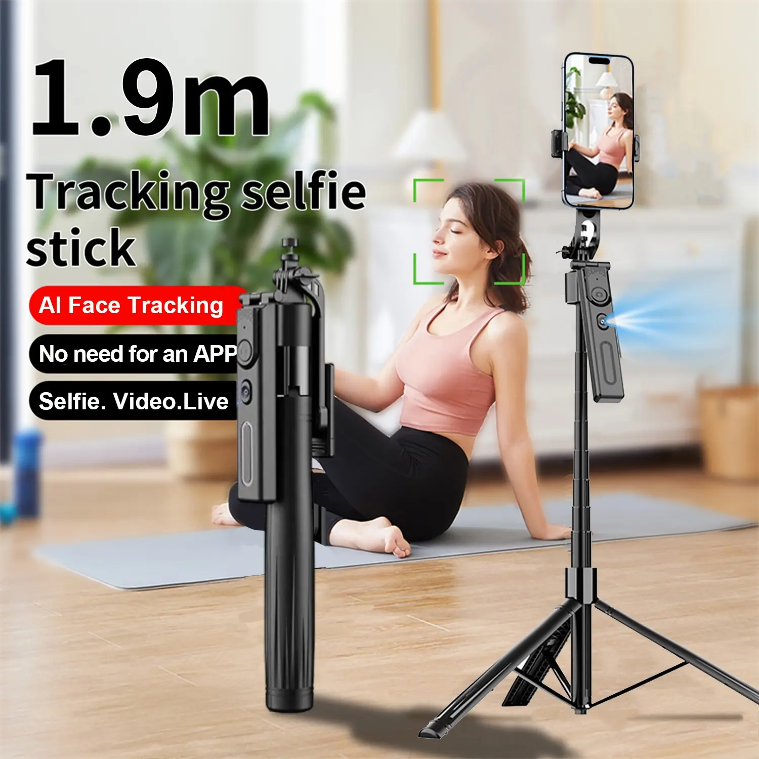 Automatic Face Tracking Extendable Tripod, 360 Rotating Tripod with Remote Control, Compact Portable, Max Extension Up to 75.6 Inches