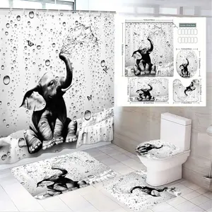 4pcs and Baby Elephant Bathroom Decor Set, Playful Elephant Calf Spraying Water Shower Curtain, The floor mat fabric is thicker and softer! Perfect for Charming Holiday Bathroom Makeover