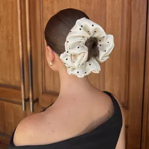 Personalized Polka Dot Silk Scrunchie Satin Hair Tie Cream & Blush Pink