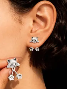 Cute Cat Claw Stud Earrings, Detachable Adorable Pet Kitty Ear Jewelry, Silver Color 3D Cat Paw Pendant, Girls' Unique Daily Wear Accessories, Earring Stack