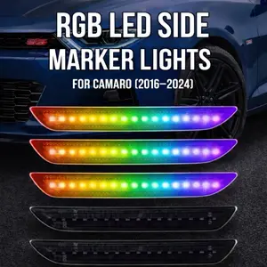Streetlinesociety Supply RGB LED Side Marker Lights 4-Pack for Chevrolet Camaro 2016-2024 Plug & Play Smoked Lens Remote Controlled 16 Color Options