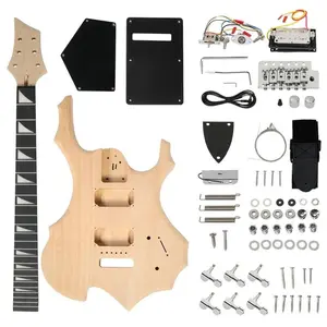 DIY Flame Shaped Style HSH Electric Guitar Kit, Burlywood