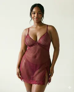Parlsdy Women Lingerie Sets Lace Babydoll Strap Chemise Halter Teddy V Neck Sleepwear Mesh Chemise Nightgown Elegant XS-3XL,13002-DA
