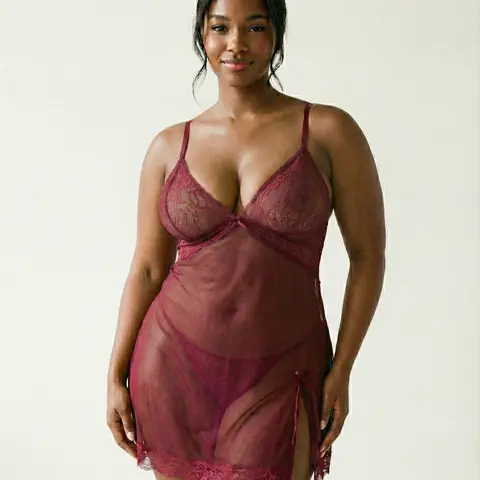 Parlsdy Women's Sleeveless Adjustable Sexy Lace Lingerie Set - V-Neck Halter Teddy Strap Mesh Chemise Nightgown, Elegant Style, Sizes XS-3XL, 13002-DA