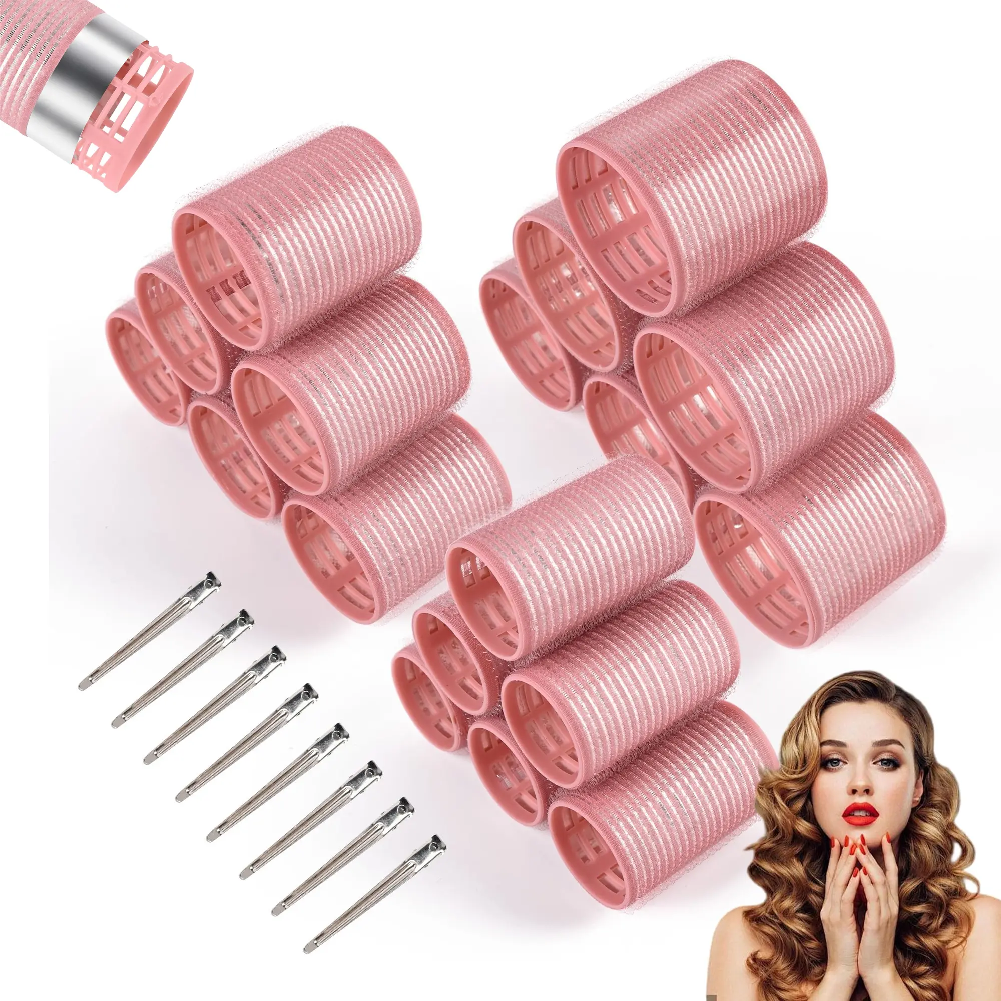 26 Pcs Ceramic Thermal Hair Rollers Set, Self Grip Hair Curlers with 8 Stainless Steel Clips, Jumbo & Medium & Small Sizes for Long/Medium/Short Hair, Blowout Look, Black