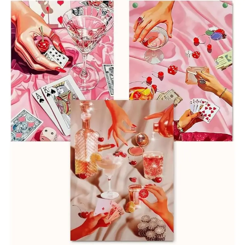 1/3/6-Pack Vintage Diamond Painting Kit for Adults Beginners Pink DIY Diamond Painting 5D Round Full Diamond Dot Art Fun Crafts Home Wall Decoration Gift