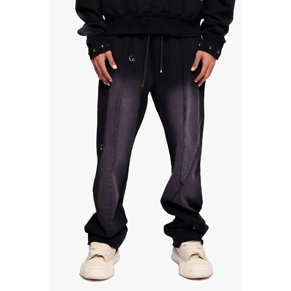 Oversized Vintage Pants for Men in Washed Black, 100% Cotton Menswear with a Natural Distressed Finish, Panel Detailing and Deep Pockets, Casual Fashion Trousers, Elastic, Day, Baggy Fit, Cotton Fabric, Faded Wash, Streetwear, Drawstring, Unisex Sizes, Ha