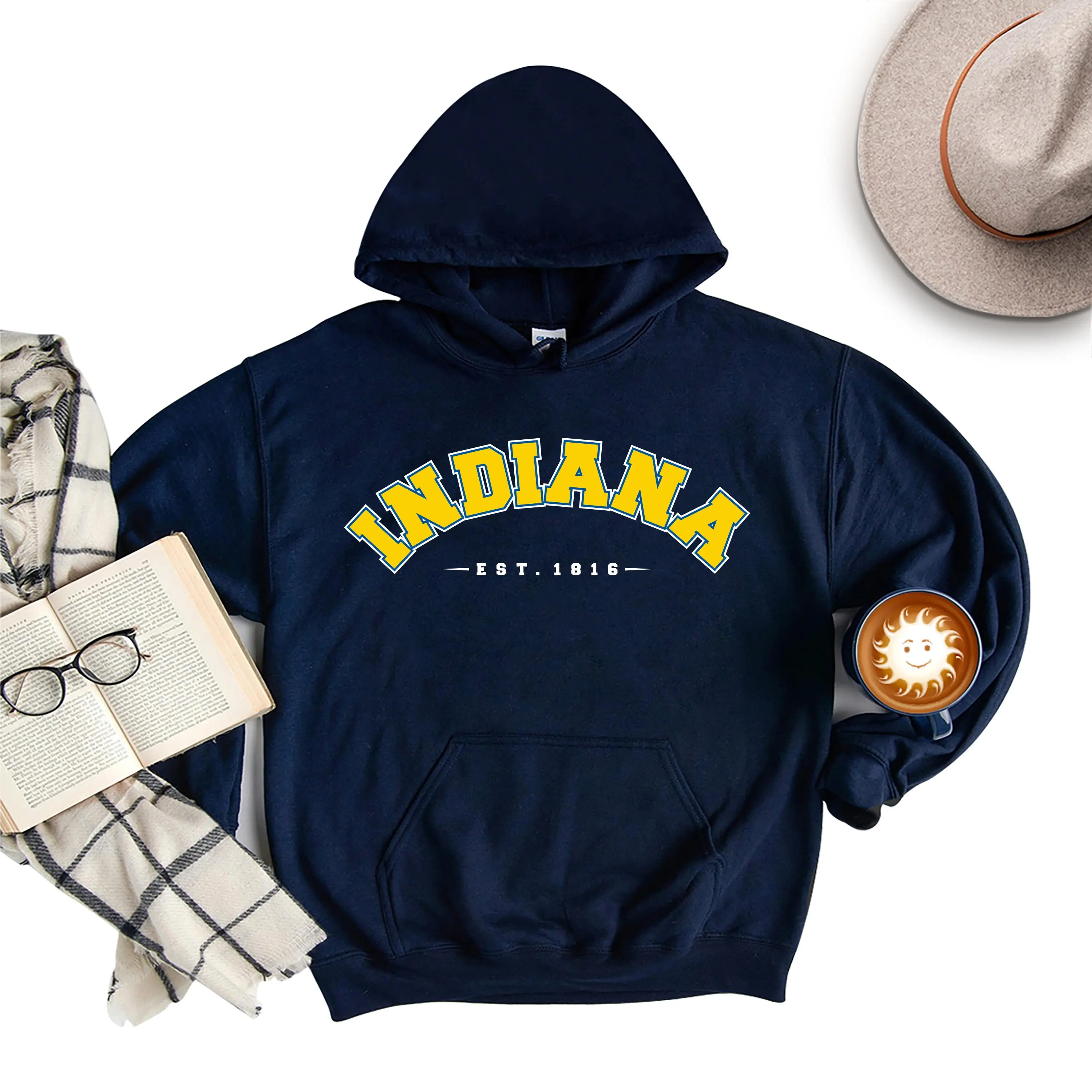 Indiana Hoodie, Vintage Indiana Unisex Hoodies, IndianaEstablished 1816 Hoodie, Indiana State Hooded Sweatshirt, Trendy Indiana Hoodie