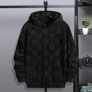 Men's Plaid Fleece Hooded Casual Jacket, Autumn Winter New Trendy Menswear Top for Stylish Comfort