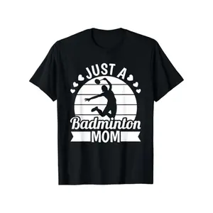 [100% Cotton] Men's Badminton Graphic T-Shirt - "Just a Badminton Mom" Design, 100% Cotton Crew Neck Tee, Casual Summer Wear, Black with White Print, Lightweight & Breathable for Sports & Everyday Use, Player Silhouett  Golf Gift T-Shirt For Men and Women