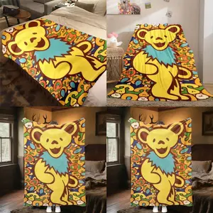 Soft Plush Blanket with Yellow Dancing Bear Print for All Seasons Perfect for Bedroom Bed Sofa Nap Home Dr Holiday Gift Birthday Present Christmas Present
