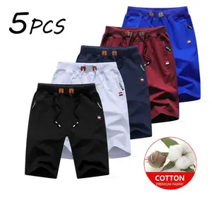 3/5pcs high-quality men’s summer 100%Cotton casual Bermuda shorts, 2-pack - adjustable elastic waistband with drawstring; striped pockets; leather patch decoration; breathable and comfortable; suitable for everyday outdoor wear; versatile plain menswear.
