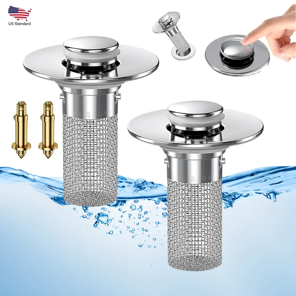 Bathroom Sink Hair Catcher, Universal Pop-Up Sink Drain Filter Equipped with Stainless Steel Filter Basket, Practical Drain Strainer for Household Bathroom Renovation & Replacement ﻿