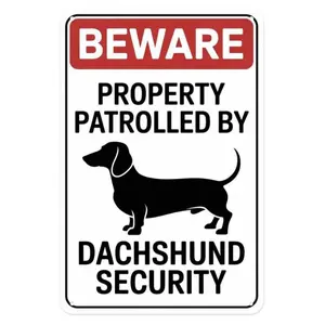 Vintage Aluminum Security Dog Warning Sign for Garden Yard Bar Porch Garage Home Decor Easy to Hang 8x12 Inches Dachshund Style