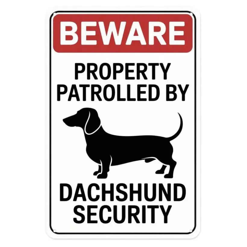 Vintage Aluminum Lightweight Security Dog Warning Metal Sign for Property Garden Yard Bar Porch Garage Home Decor Easy to Hang 8x12 Inches Dachshund Style Signage