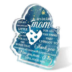 Beautiful Mother's Day Gift from Son, Christmas, Thanksgiving, Birthday Present for Mom, Acrylic Plaque Sign, Heart Plaque, Home Office Decoration, Acrylic Signage Plaque