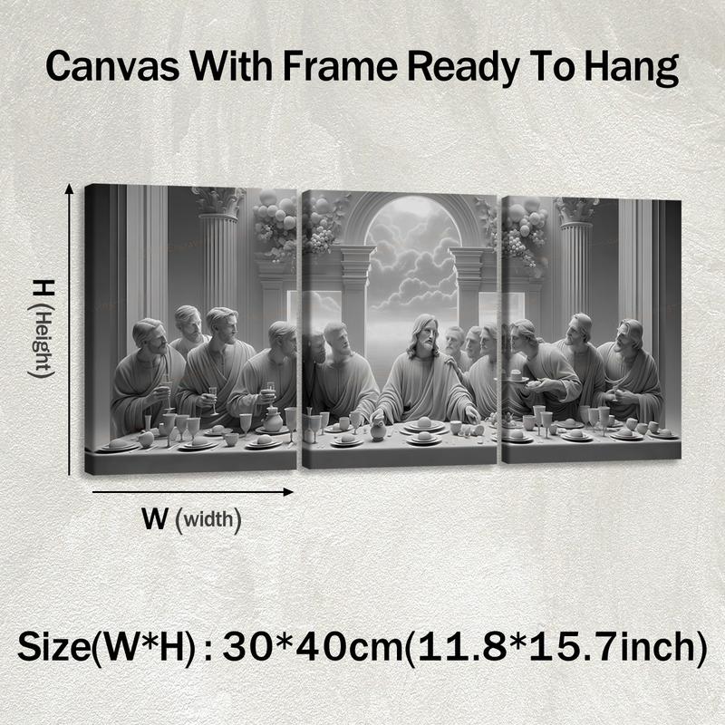 3-Piece Wooden Framed Canvas Art Set, & Last Supper Religious Theme Poster, Modern Home Decor Wall Art, High-Definition Print