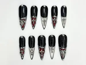 Gothic Cross Tip Press On Nails | Vampire Red & Black Nails