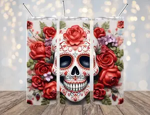 20 OZ SUGAR SKULLS DESIGNS INSULATED SKINNY TUMBLER W/ STRAW