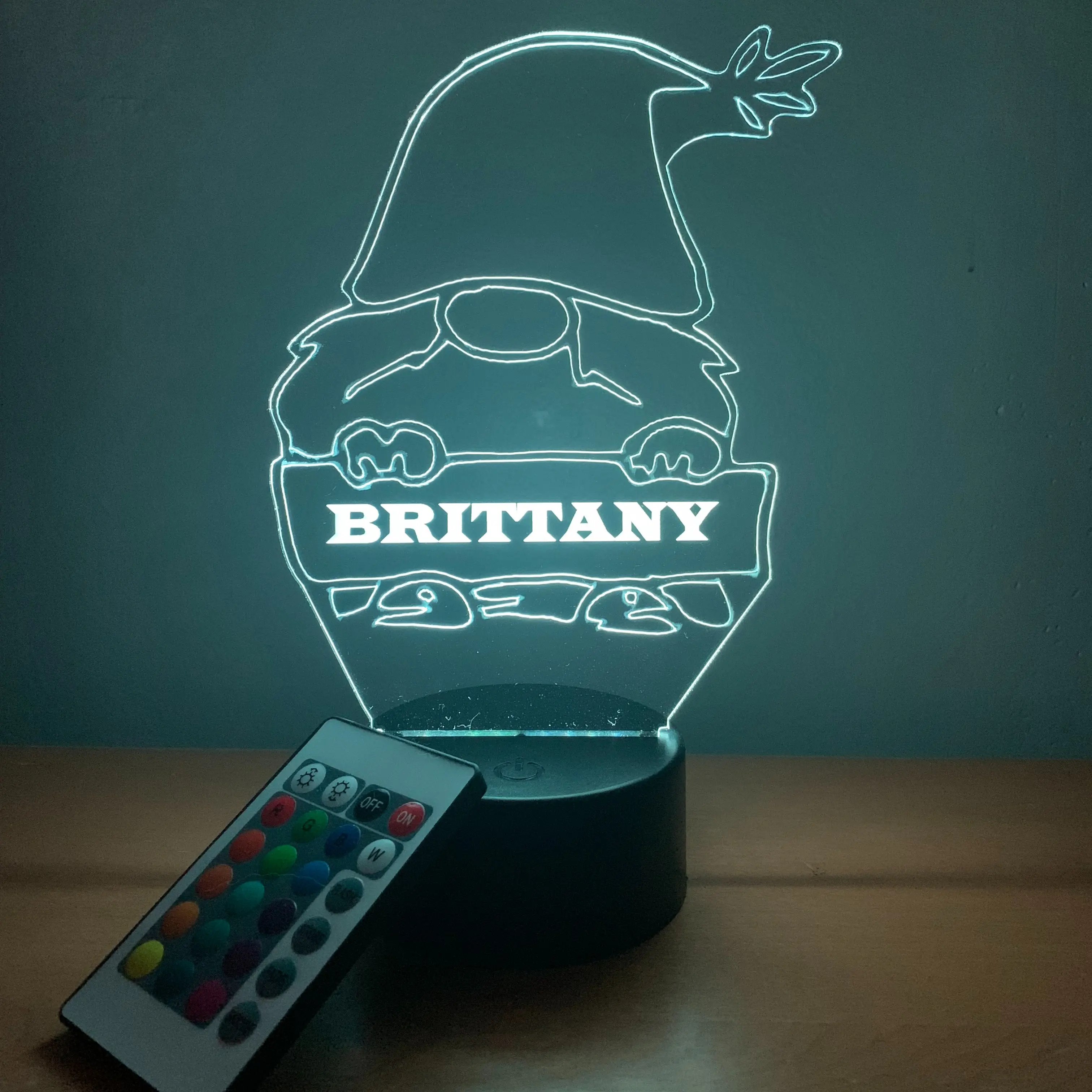 Personalized Cute Garden Gnome LED Night Light Birthday Gifts For Toddlers, kids, Baby, Christmas Present, Bedroom Decor, FREE Personalization, 16 Color Options with remote, Laser Engraved in USA
