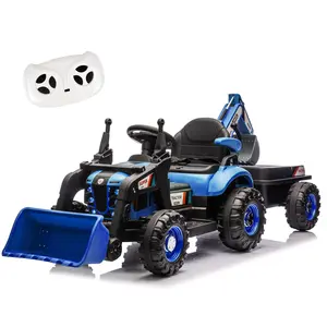 24V Kids Ride-On Electric Tractor Toy for Ages 2-4, 4-in-1 Construction Attachments (Excavator, Dump Truck, Bulldozer), Parent Remote Control, 3-Speed Adjustable, Built-in Music Player, LED Tail-Light