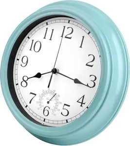 12 Inch Outdoor Clock  with , Indoor Outdoor Wall Clocks for Patio,Pool,Garden,Home Decor-Teal