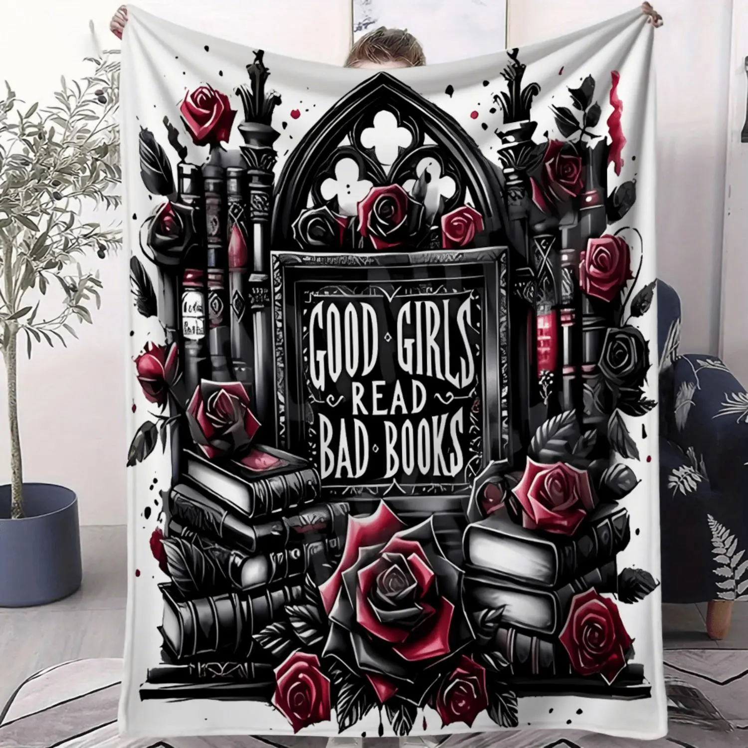 1pc Good Girls Read Bad Books Throw Blanket - Soft Flannel Suitable for Couches, Beds, Travel & Camping | Cozy Book Lovers Gift with Bold Reading, - Bedspread for Chairs, Offices
