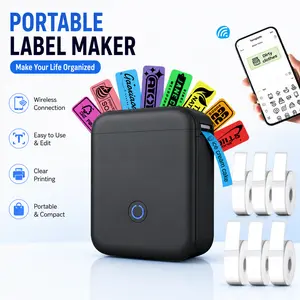 Mini Thermal Label Printer, Pocket-Sized Wireless Maker with 6 Rolls of Paper, Compatible with iOS & Android Devices, Ideal for Home Organisation & Kitchen Pantry Use